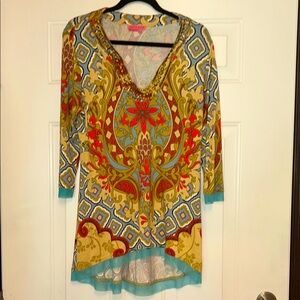 Joyous & Free Boho Tunic Top/Dress L Colorful Beaded Embellished Maximalist
